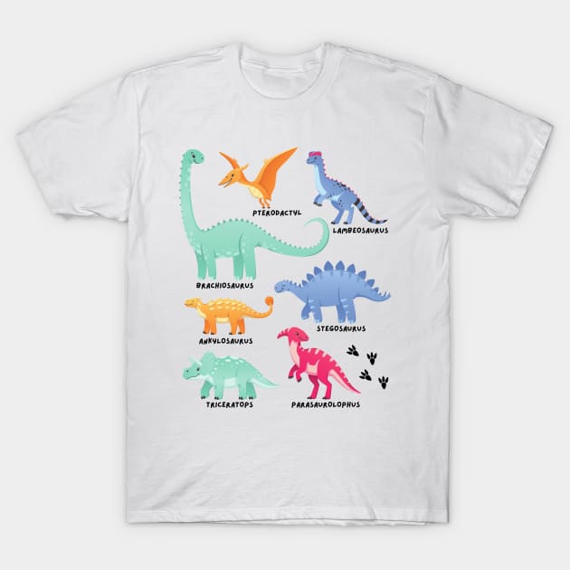 Types of Dinosaurs Future Paleontologist Kids Dino Lover T-Shirt by DetourShirts